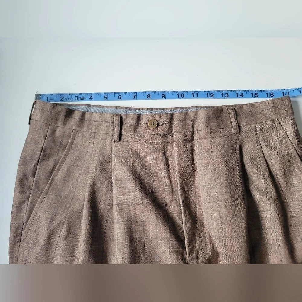 Pamoni Voque London Men's Wool Blend Plaid Pants Brown Size 35